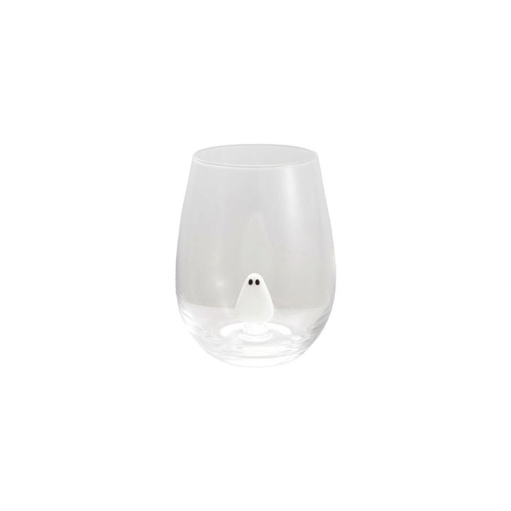 STEMLESS WINE GLASS W HAND-BLOWN GHOSTINSIDE, WHITE & BLACK - CREATIVE COOP - Compralo en CorinneRegalos.com
