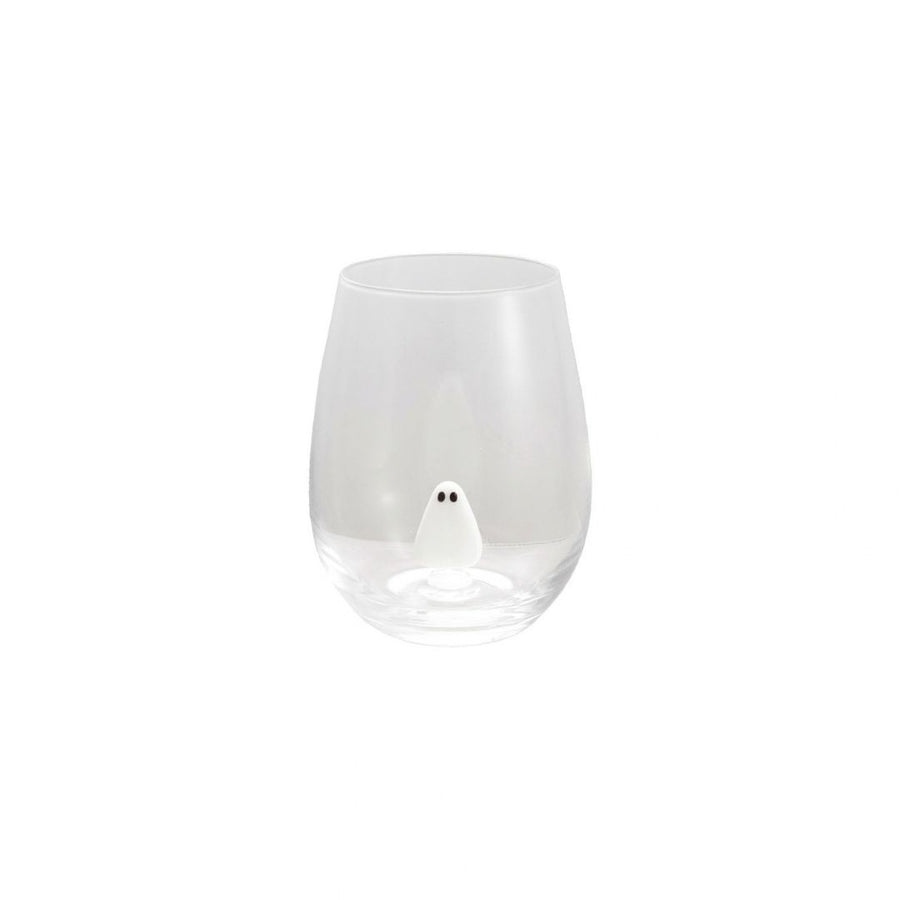 STEMLESS WINE GLASS W HAND-BLOWN GHOSTINSIDE, WHITE & BLACK - CREATIVE COOP - Compralo en CorinneRegalos.com