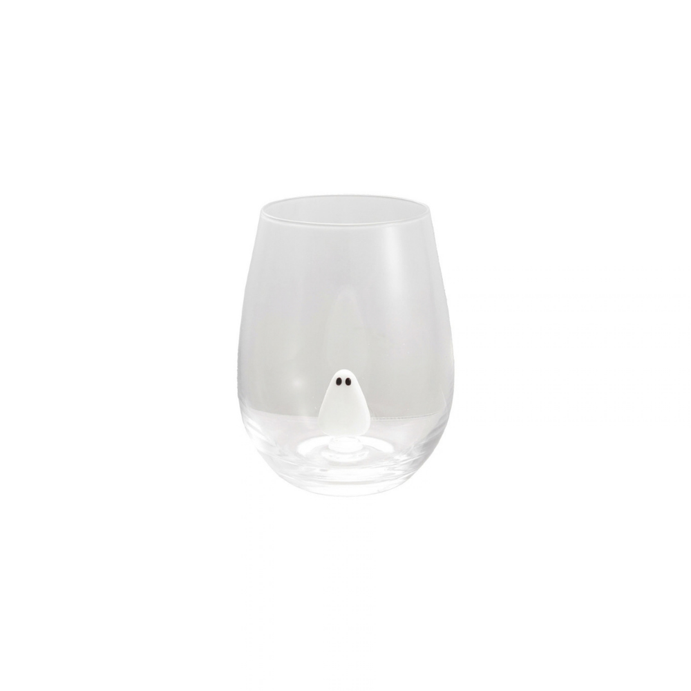 STEMLESS WINE GLASS W HAND-BLOWN GHOSTINSIDE, WHITE & BLACK - CREATIVE COOP - Compralo en CorinneRegalos.com