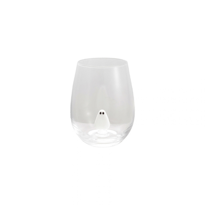 STEMLESS WINE GLASS W HAND-BLOWN GHOSTINSIDE, WHITE & BLACK - CREATIVE COOP - Compralo en CorinneRegalos.com