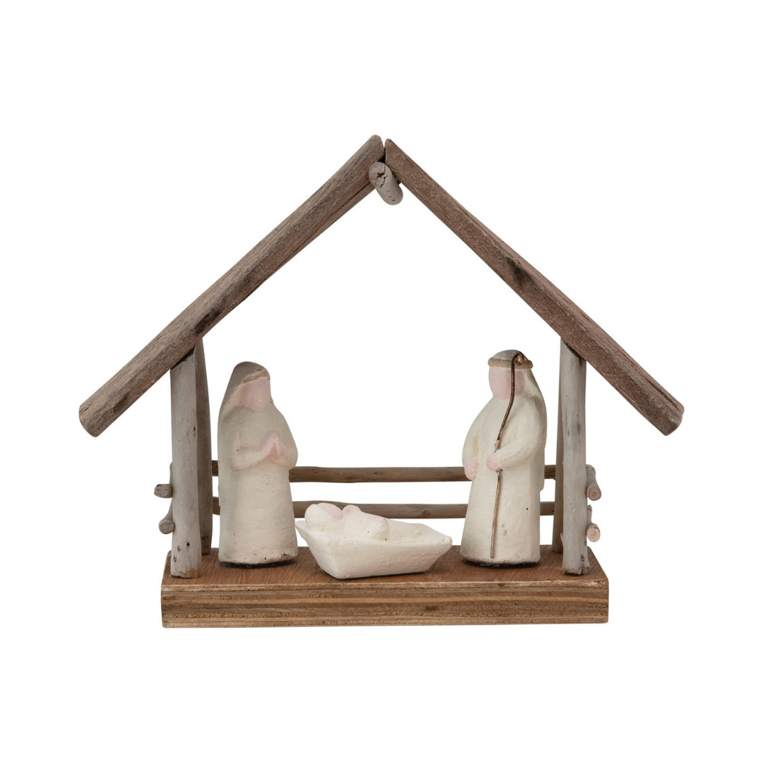8-1/2"L X 7"H DRIFTWOODPAPER MACHE NATIVITY W BASE - CREATIVE COOP - Compralo en CorinneRegalos.com