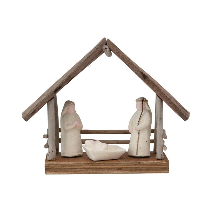 8-1/2"L X 7"H DRIFTWOODPAPER MACHE NATIVITY W BASE - CREATIVE COOP - Compralo en CorinneRegalos.com