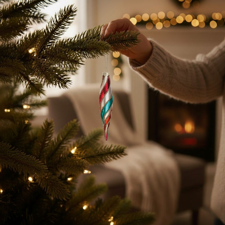 7H GLASS ORNAMENT W STRIPES &