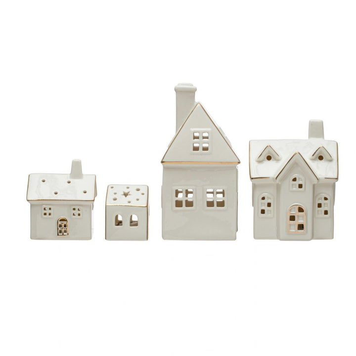 S/4 3-1/4"L X 6-1/4"HSTONEWARE VILLAGE W LED LIGHTS - CREATIVE COOP - Compralo en CorinneRegalos.com