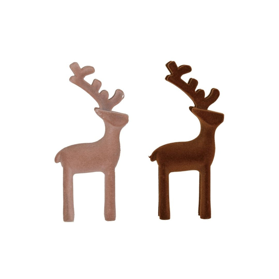 3"W X 6-3/4"H FLOCKED REINDEER, 2 COLORS - CREATIVE COOP - Compralo en CorinneRegalos.com