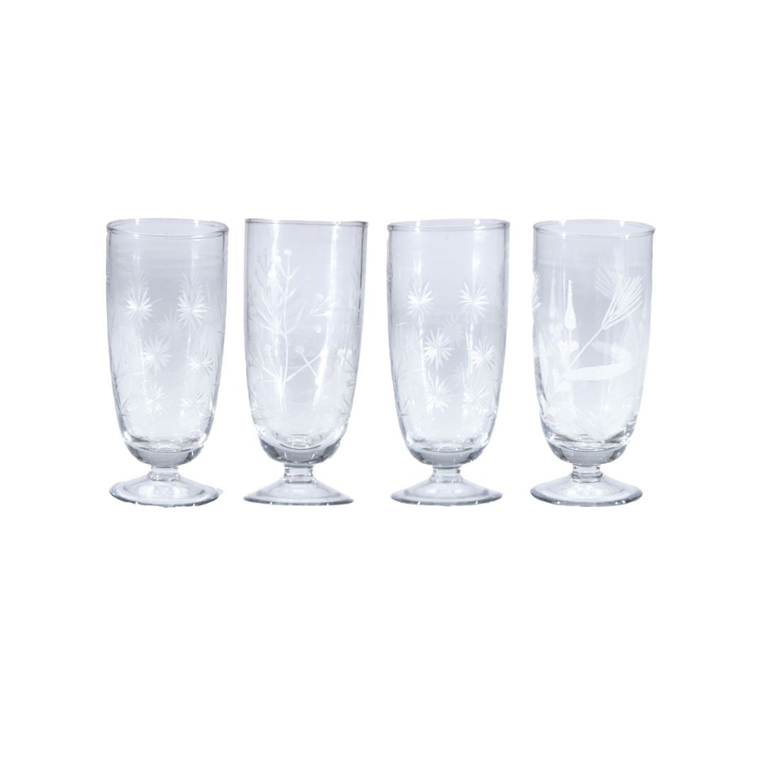 "2-3/4"RD X 6-1/4"H ETCHED STEMMED DRINKING GLASS, 4 STYLES - CREATIVE COOP - Compralo en CorinneRegalos.com