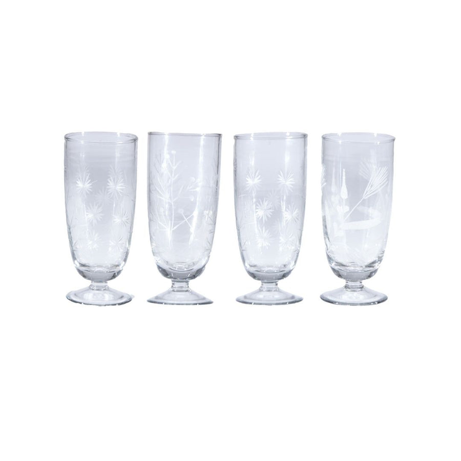 "2-3/4"RD X 6-1/4"H ETCHED STEMMED DRINKING GLASS, 4 STYLES - CREATIVE COOP - Compralo en CorinneRegalos.com