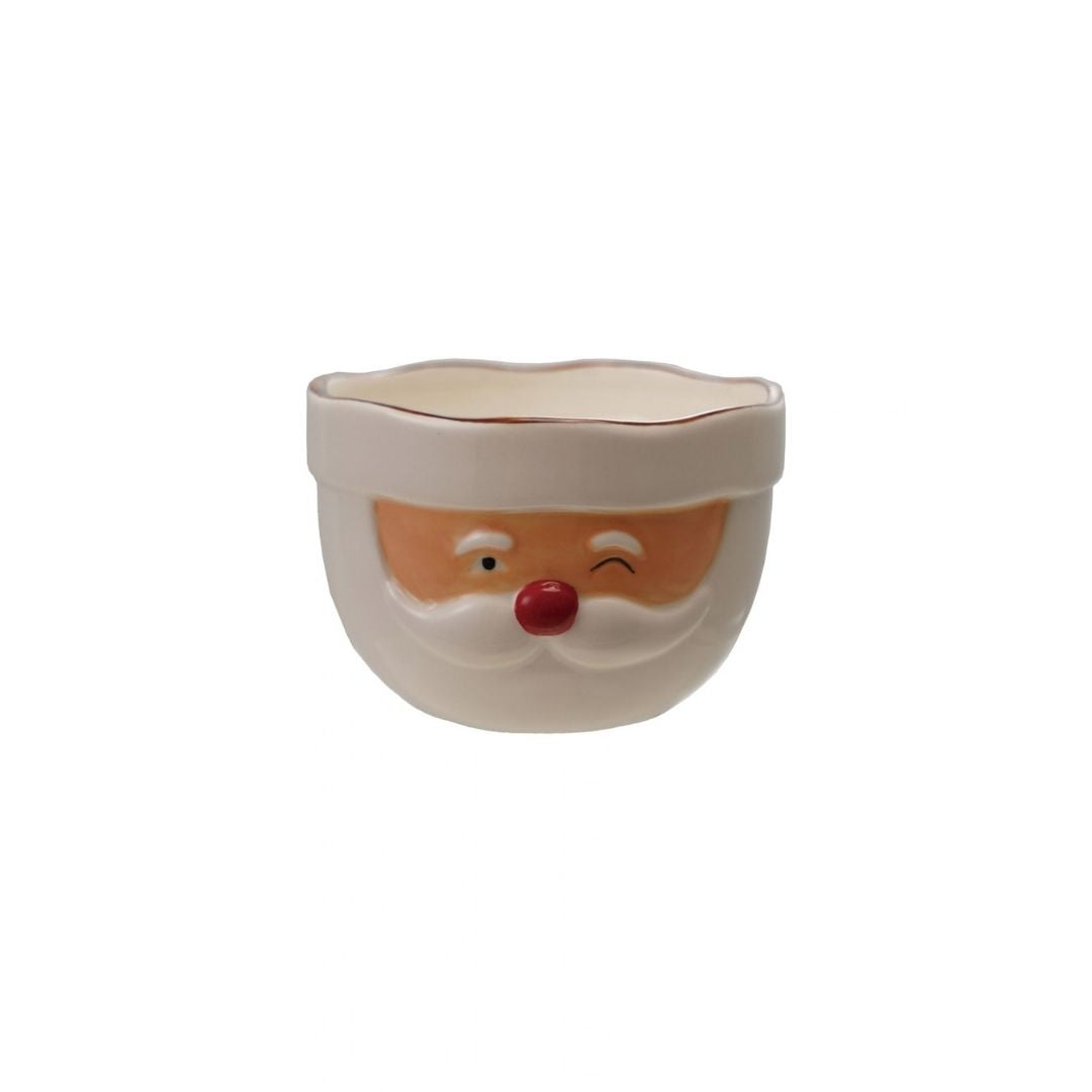 4-1/4" RDX 3"H STONEWARE SANTAMIXING BOWL, RED & WHITE - CREATIVE COOP - Compralo en CorinneRegalos.com