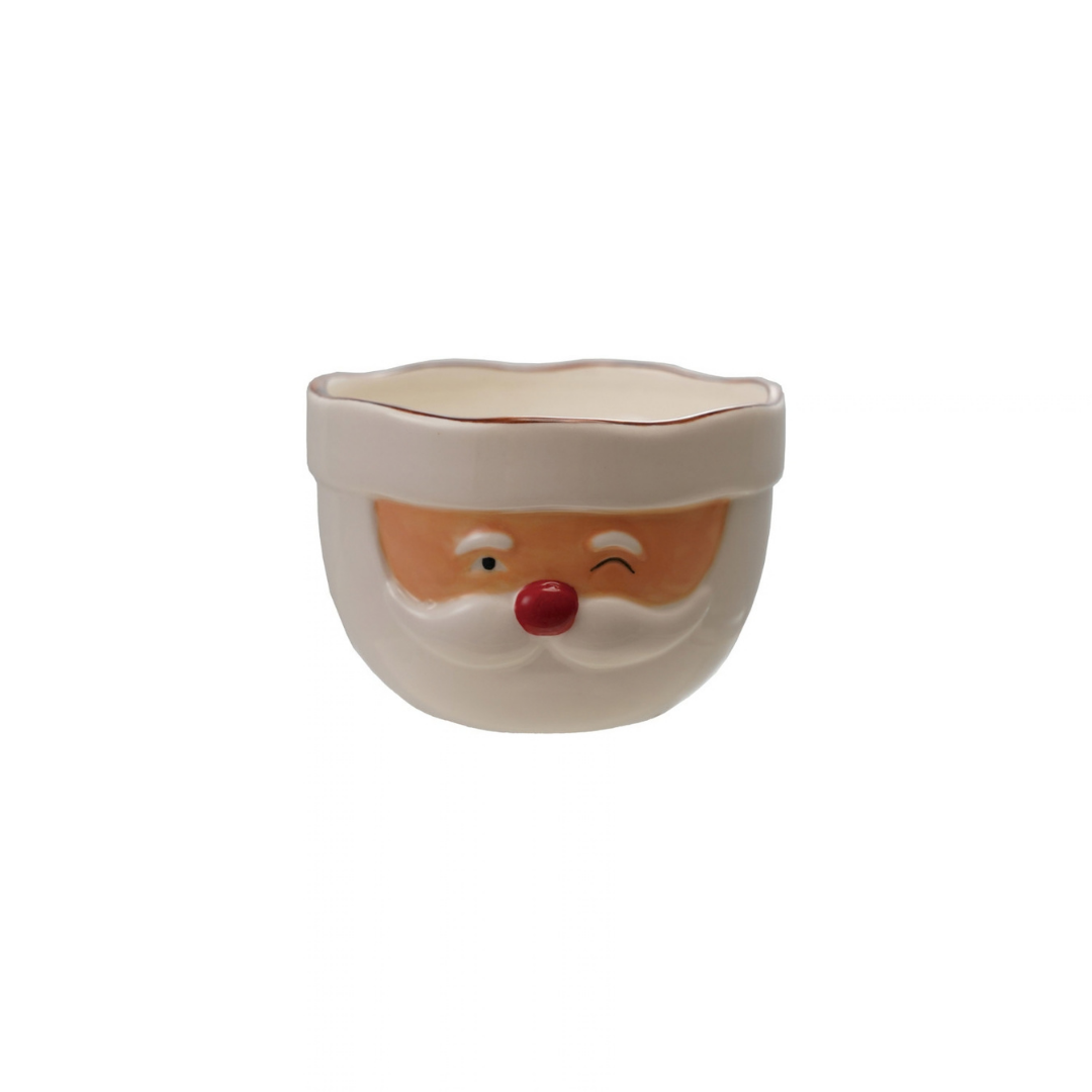4-1/4" RDX 3"H STONEWARE SANTAMIXING BOWL, RED & WHITE - CREATIVE COOP - Compralo en CorinneRegalos.com