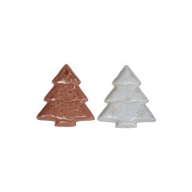 "10-1/2""Lx9-3/4""W Stoneware Tree Plate w Snowflakes, 2 Colors" - CREATIVE COOP - Compralo en CorinneRegalos.com