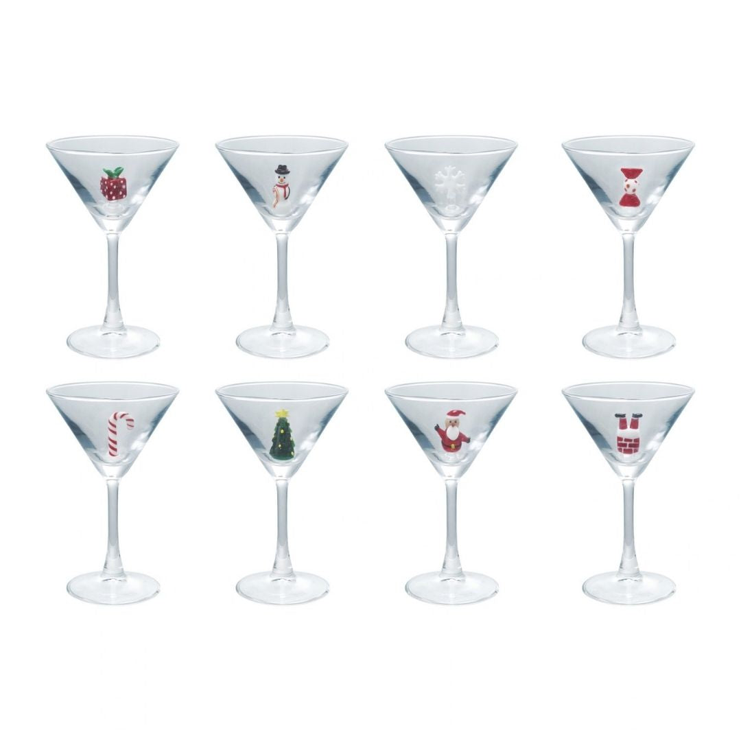 4"RD X6-1/4"H MARTINI GLASSHOLIDAY ICON INSIDE, 8 STYLES - CREATIVE COOP - Compralo en CorinneRegalos.com
