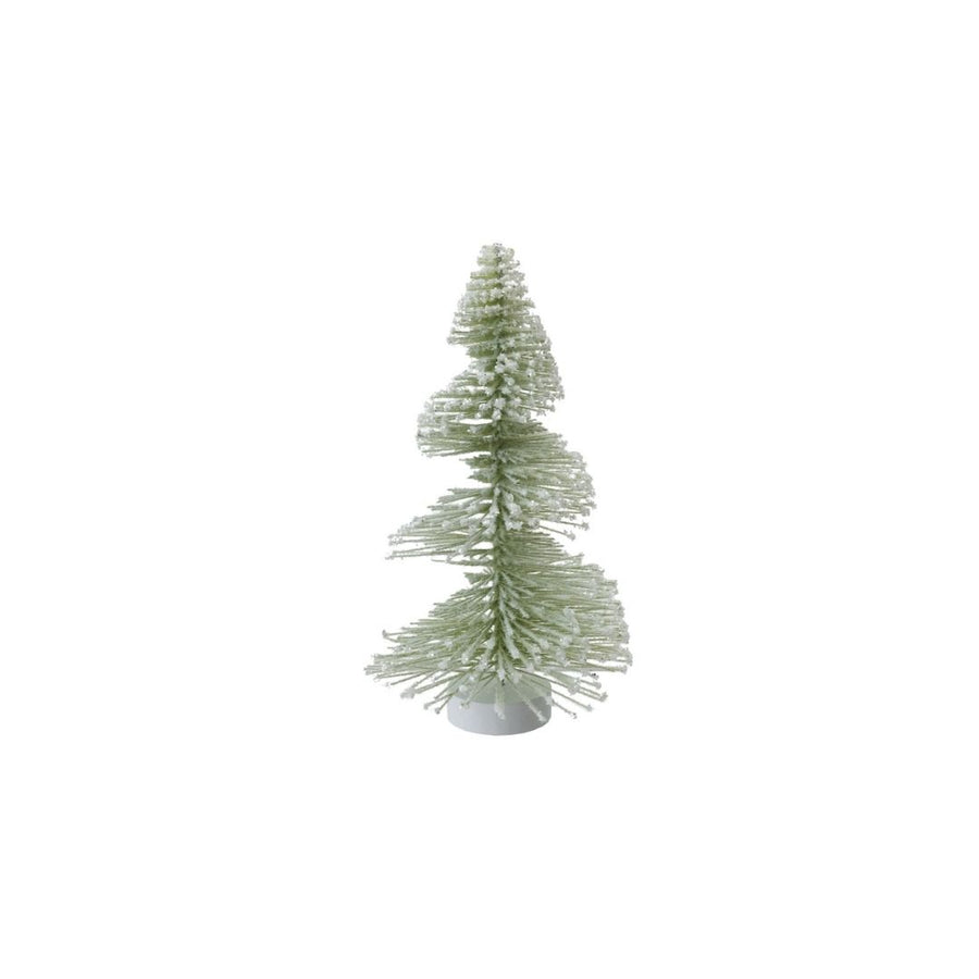 "3-3/4"RD X6-1/2"H BOTTLE BRUSH TREE, SNOW FINISH, SAGE COLOR - CREATIVE COOP - Compralo en CorinneRegalos.com