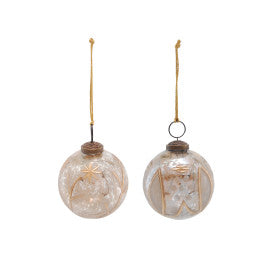 "3""Rd Etched Glass Ball Ornament, 2 Styles" - CREATIVE COOP - Compralo en CorinneRegalos.com