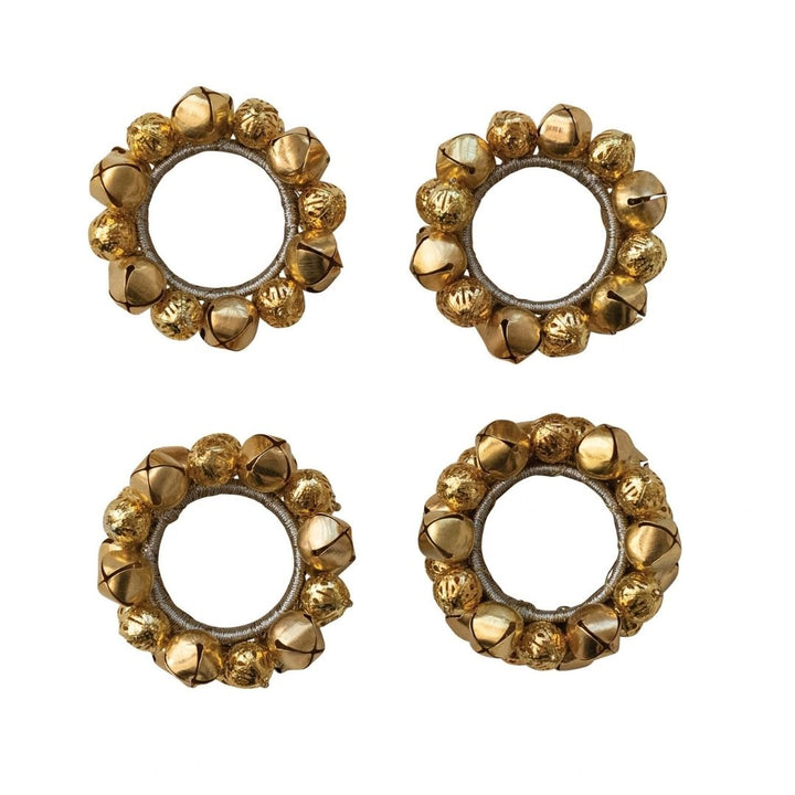 S/4 HANDMADE METAL JINGLE BELLNAPKIN RINGS, GOLD FINISH - CREATIVE COOP - Compralo en CorinneRegalos.com