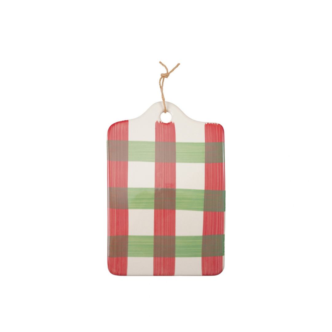 HAND-PAINTED STONEWARE CHEESE/SERVINGBOARD W PLAID PATTERN - CREATIVE COOP - Compralo en CorinneRegalos.com