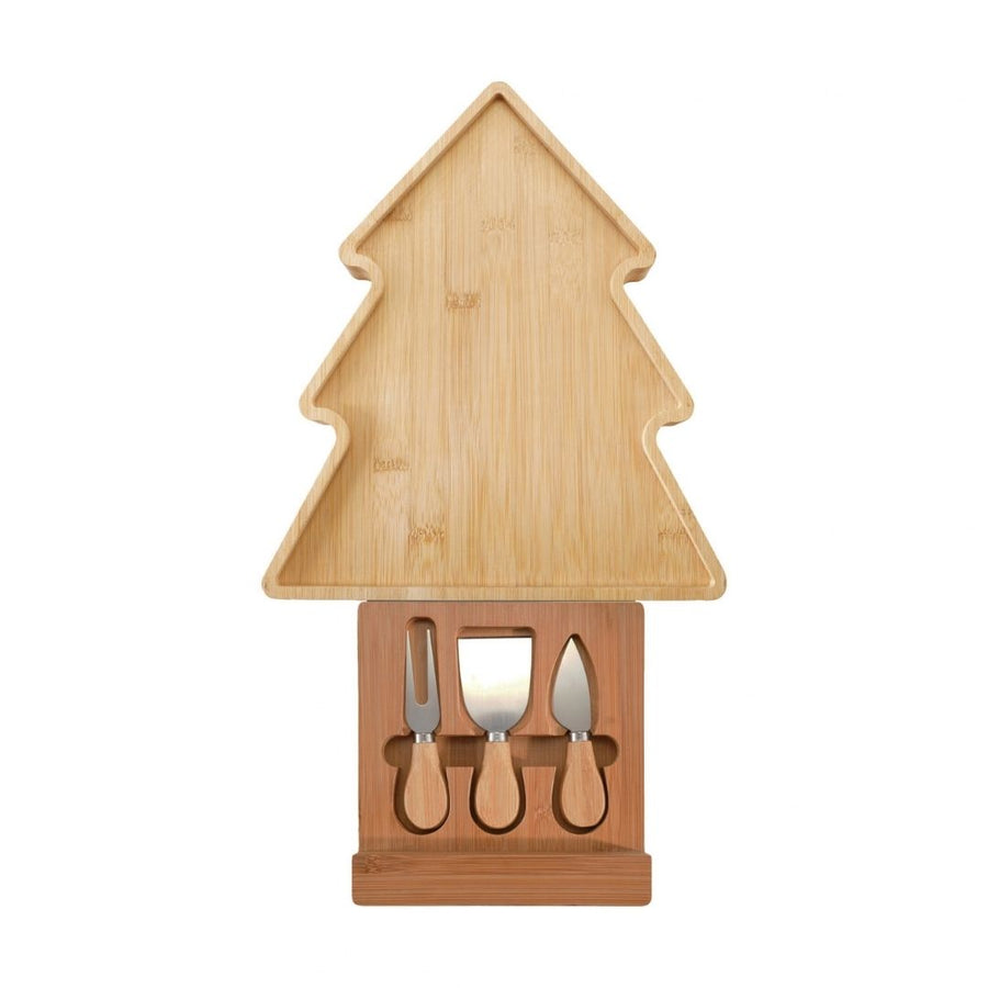 S/4 BAMBOO TREE SHAPED CHEESE/SERVINGBOARD W INSET CHEESE K - CREATIVE COOP - Compralo en CorinneRegalos.com