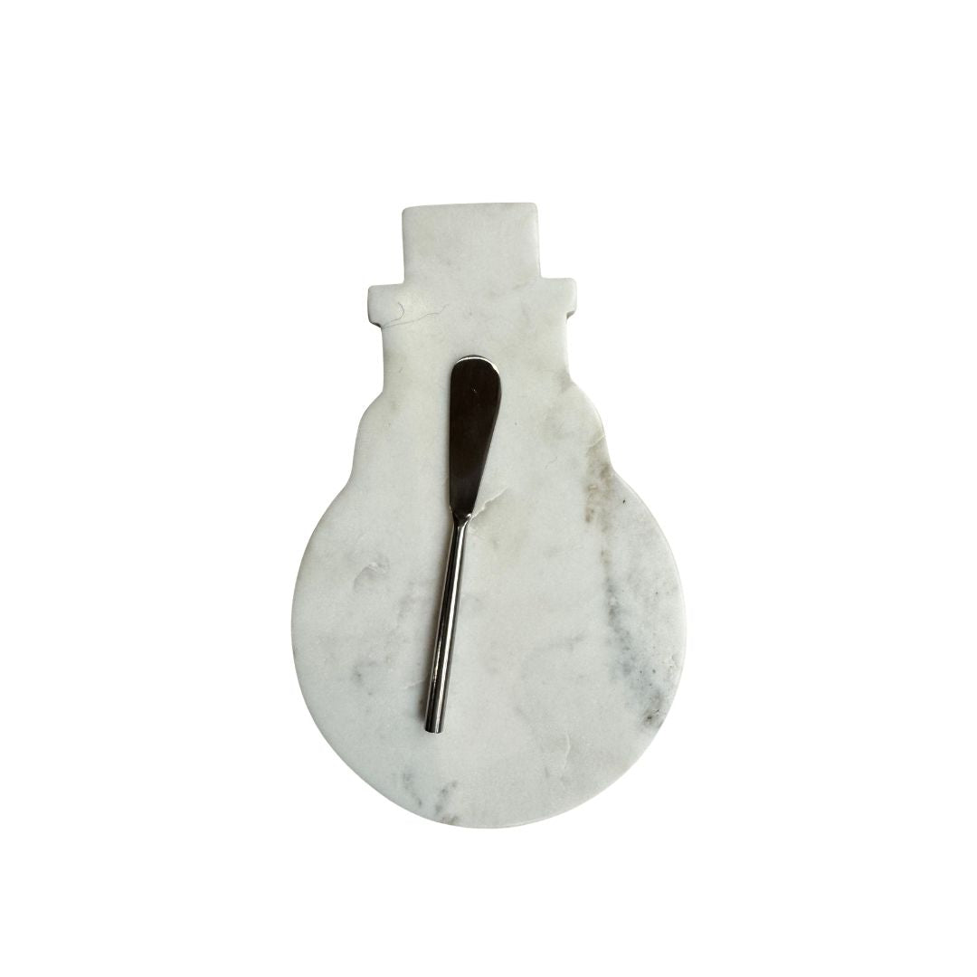 S/2 MARBLE SNOWMAN SHAPED CHEESEBOARD W CANAPE KNIFE - CREATIVE COOP - Compralo en CorinneRegalos.com
