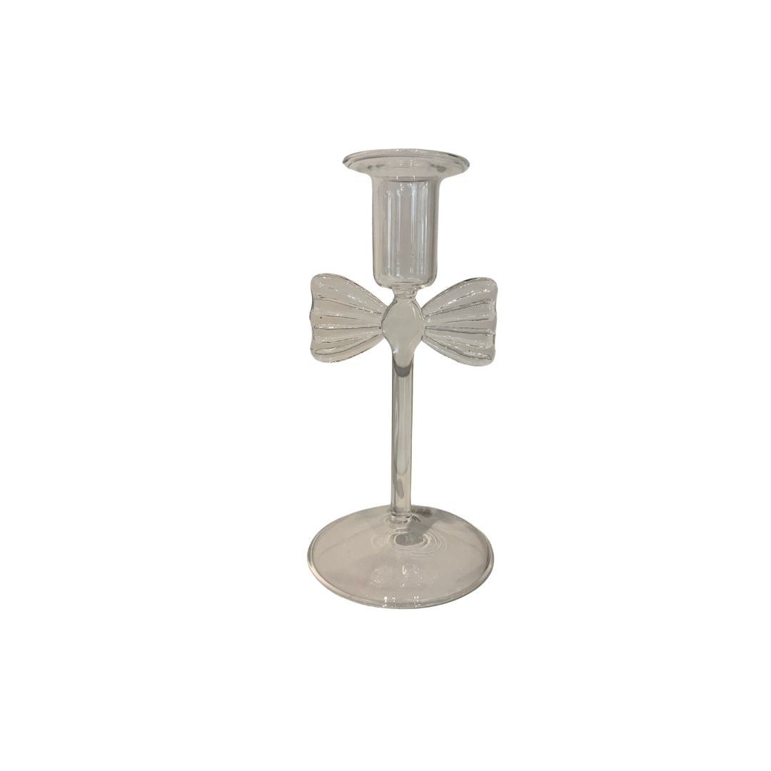 GLASS TAPER HOLDER W BOW - CREATIVE COOP - Compralo en CorinneRegalos.com