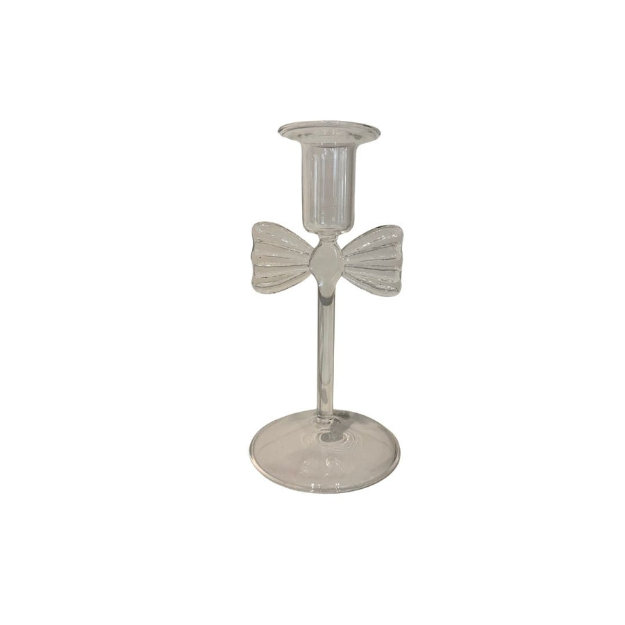 GLASS TAPER HOLDER W BOW - CREATIVE COOP - Compralo en CorinneRegalos.com