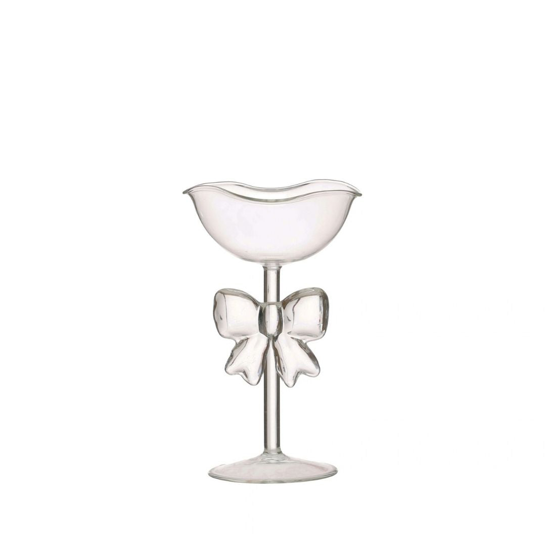 GLASS PEDESTAL BOWL W BOW - CREATIVE COOP - Compralo en CorinneRegalos.com