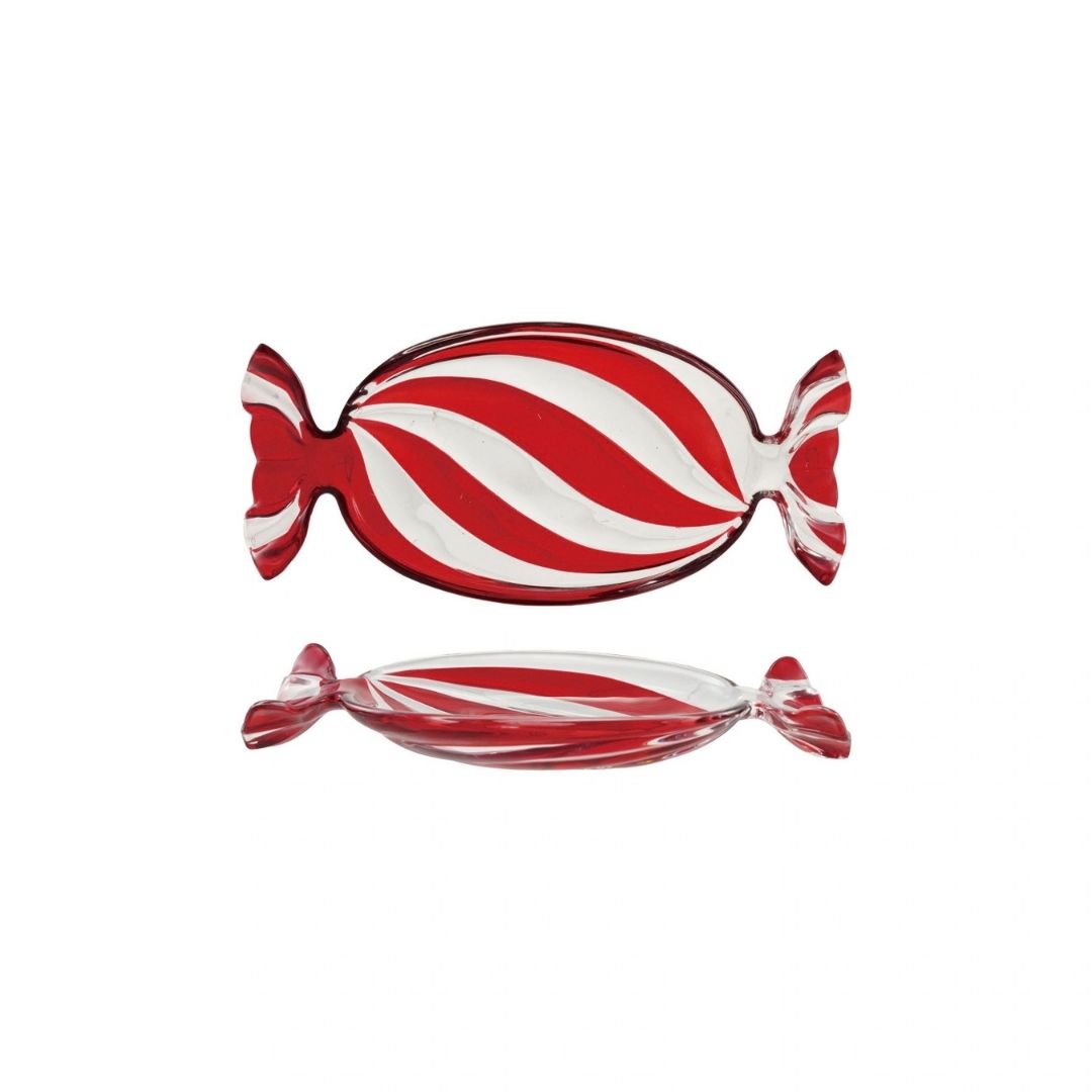 HAND-PAINTED CANDY SHAPED DISH W STRIPESRED - CREATIVE COOP - Compralo en CorinneRegalos.com