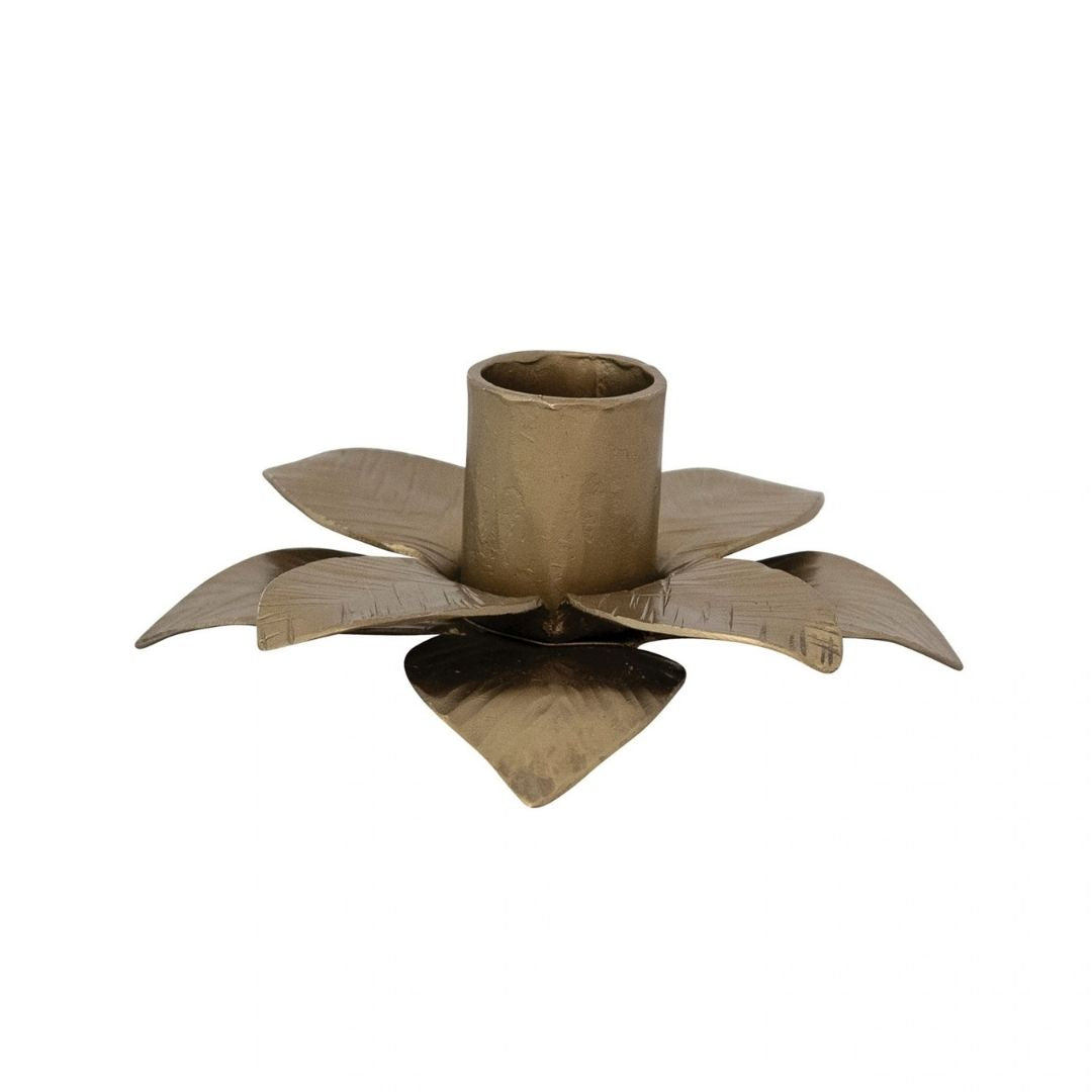 CAST IRON FLOWER SHAPED TAPER HOLDER,ANTIQUE GOLD FINISH - CREATIVE COOP - Compralo en CorinneRegalos.com