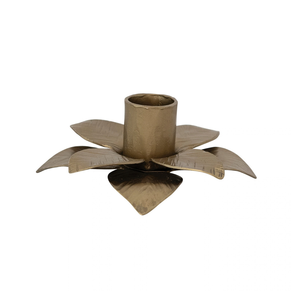 CAST IRON FLOWER SHAPED TAPER HOLDER,ANTIQUE GOLD FINISH - CREATIVE COOP - Compralo en CorinneRegalos.com