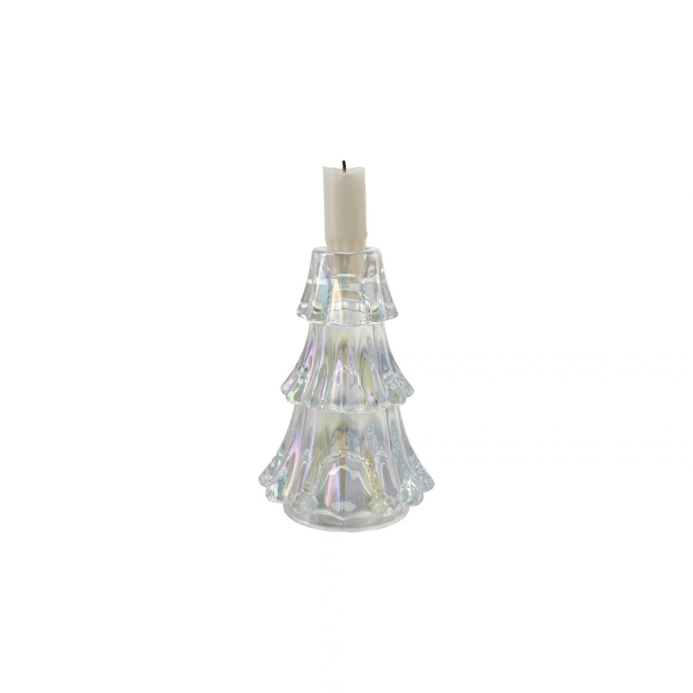 GLASS TREE SHAPED TAPER HOLDERIRIDESCENT FINISH - CREATIVE COOP - Compralo en CorinneRegalos.com