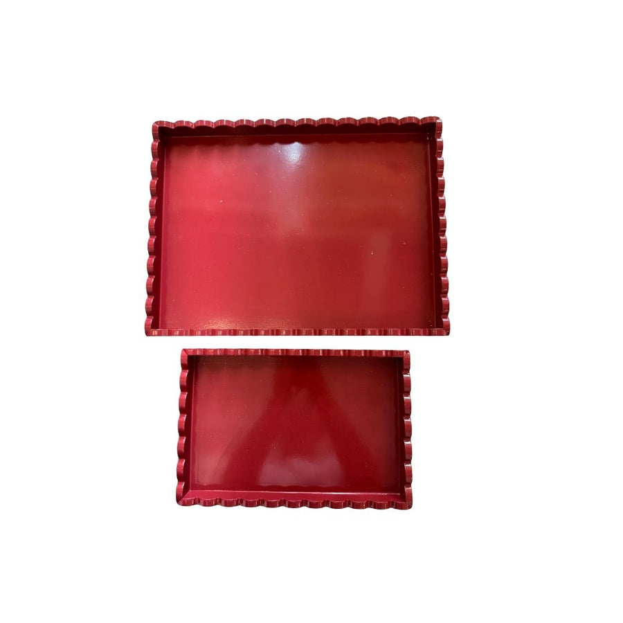 S/2 MDF LACQUERED SCALLOPED TRAYS, RED - CREATIVE COOP - Compralo en CorinneRegalos.com