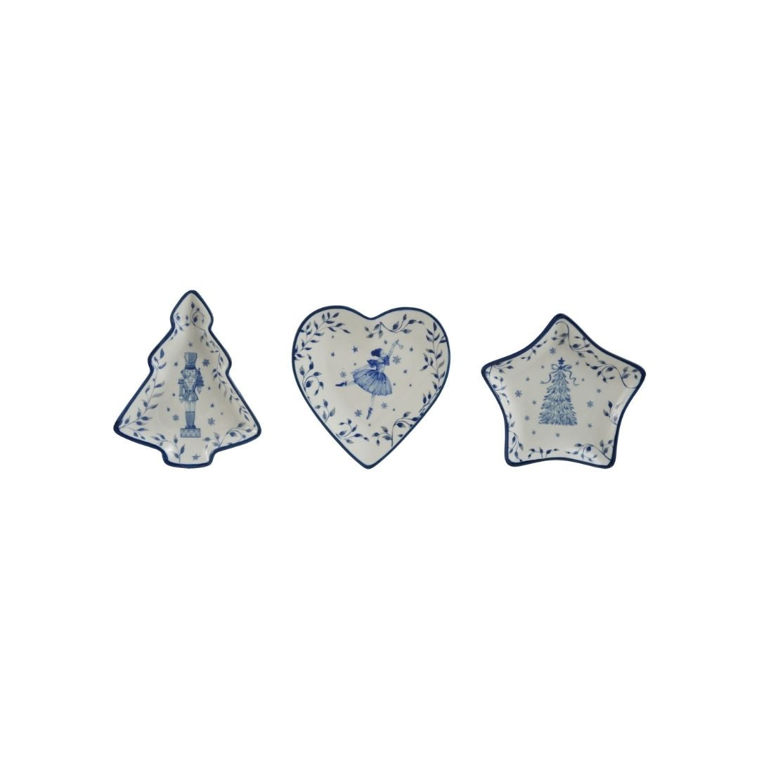 CERAMIC SHAPED DISH W HOLIDAY IMAGEWHITE & BLUE, 3 STYLES - CREATIVE COOP - Compralo en CorinneRegalos.com