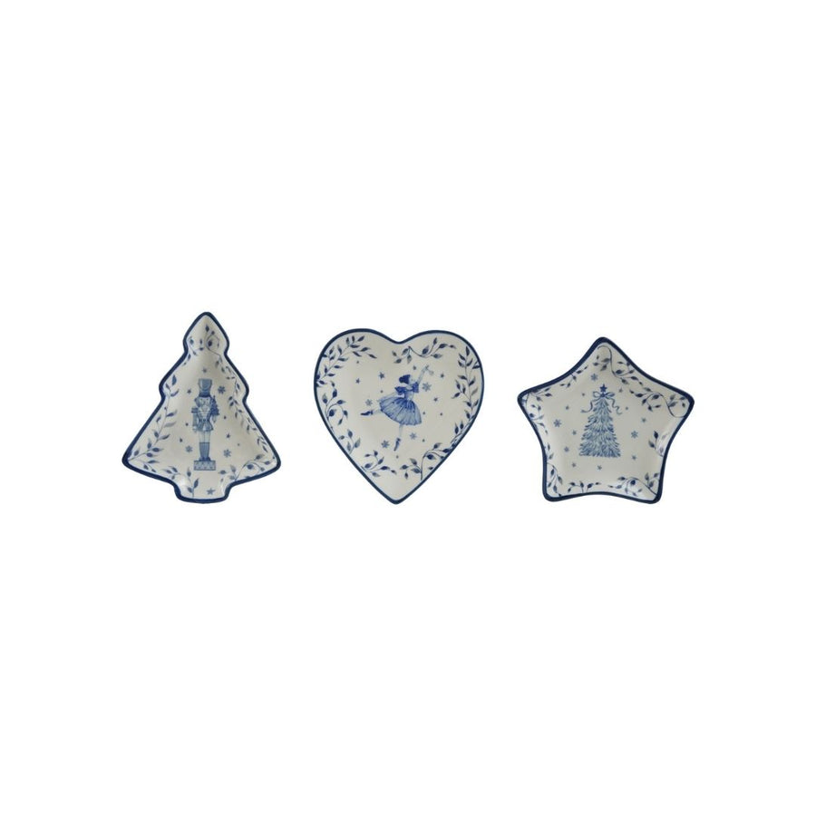 CERAMIC SHAPED DISH W HOLIDAY IMAGEWHITE & BLUE, 3 STYLES - CREATIVE COOP - Compralo en CorinneRegalos.com