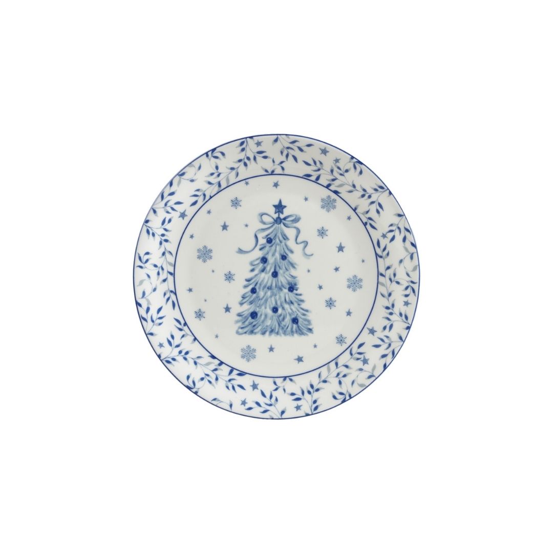 STONEWARE PLATE W TREEWHITE&BLUE - CREATIVE COOP - Compralo en CorinneRegalos.com