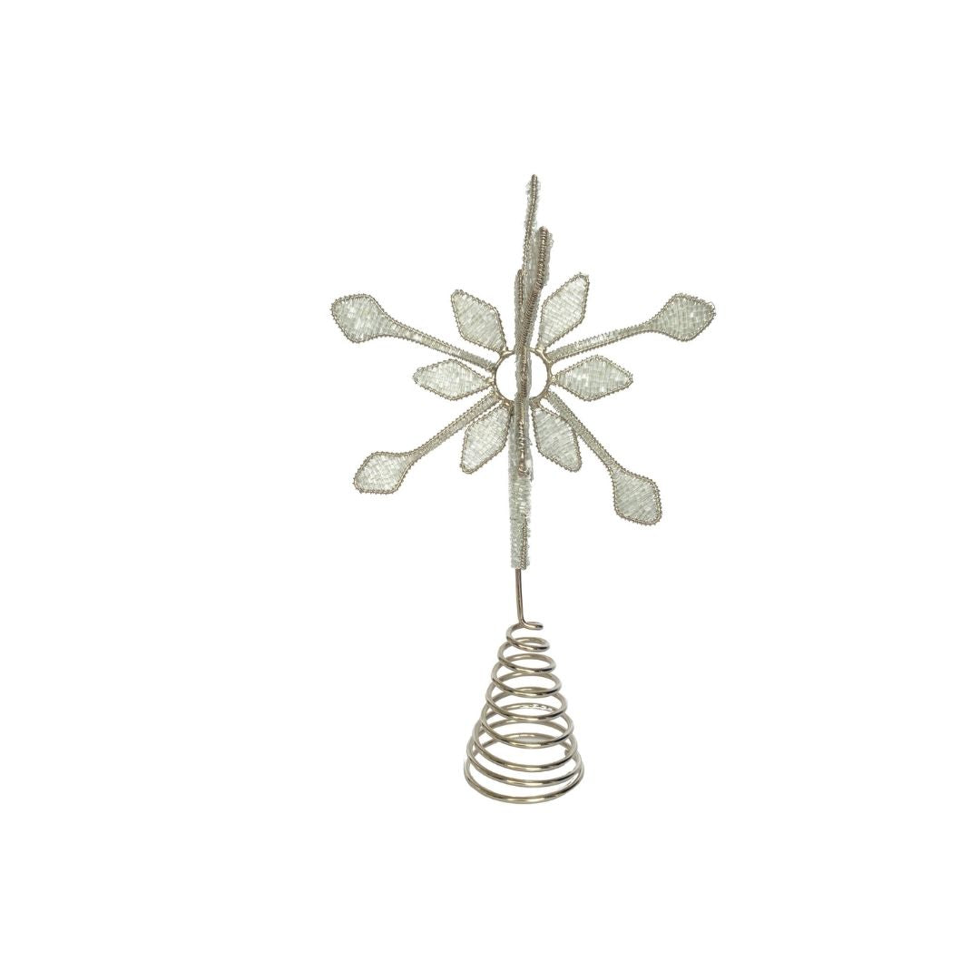 METAL & GLASS BEADED SNOWFLAKE TREE TOPPER, SILVER FINISH - CREATIVE COOP - Compralo en CorinneRegalos.com