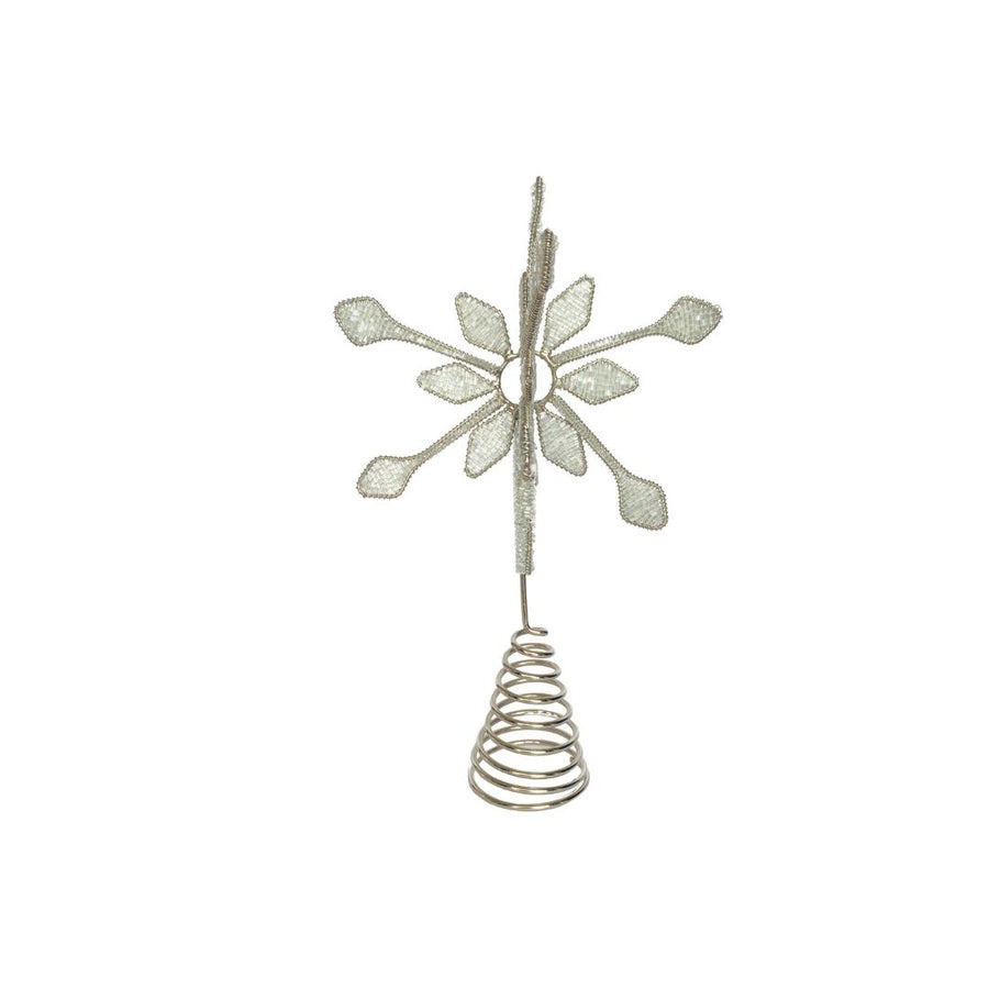 METAL & GLASS BEADED SNOWFLAKE TREE TOPPER, SILVER FINISH - CREATIVE COOP - Compralo en CorinneRegalos.com