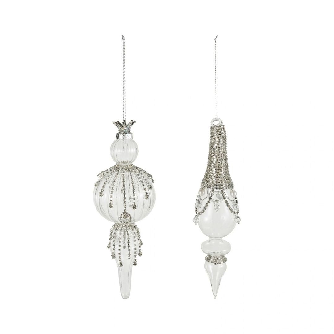 GLASS FINIAL ORNAMENT W FAUX CRYSTALICICLES, 2 STYLES - CREATIVE COOP - Compralo en CorinneRegalos.com