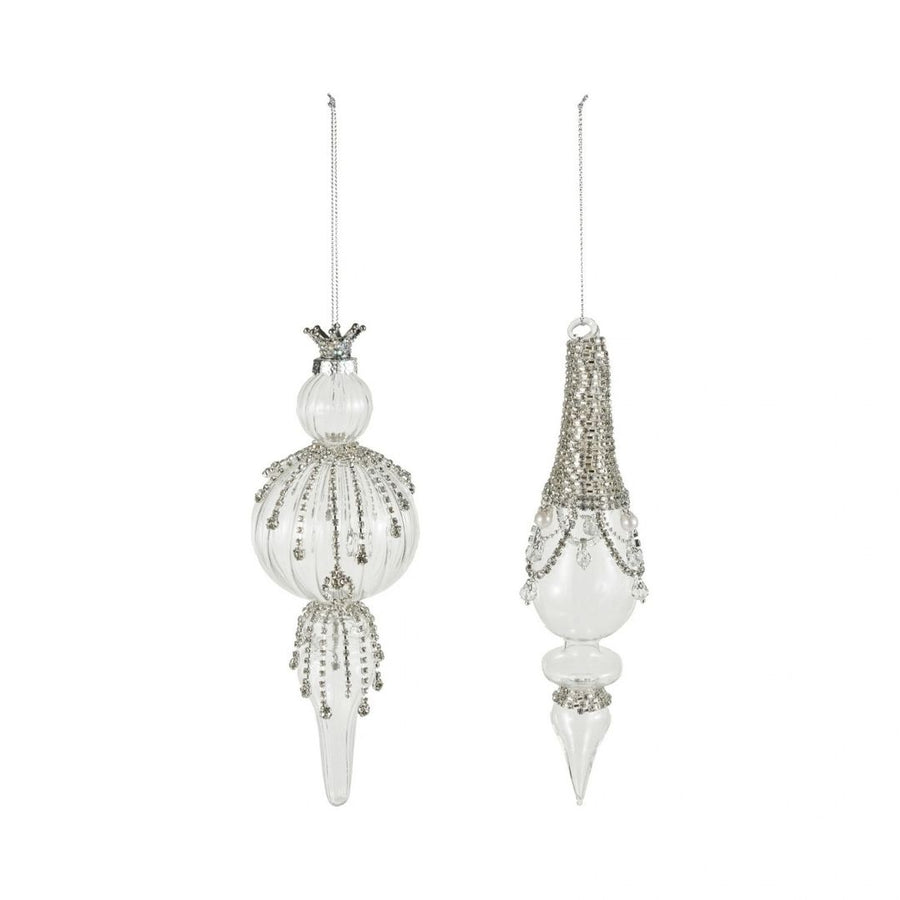 GLASS FINIAL ORNAMENT W FAUX CRYSTALICICLES, 2 STYLES - CREATIVE COOP - Compralo en CorinneRegalos.com