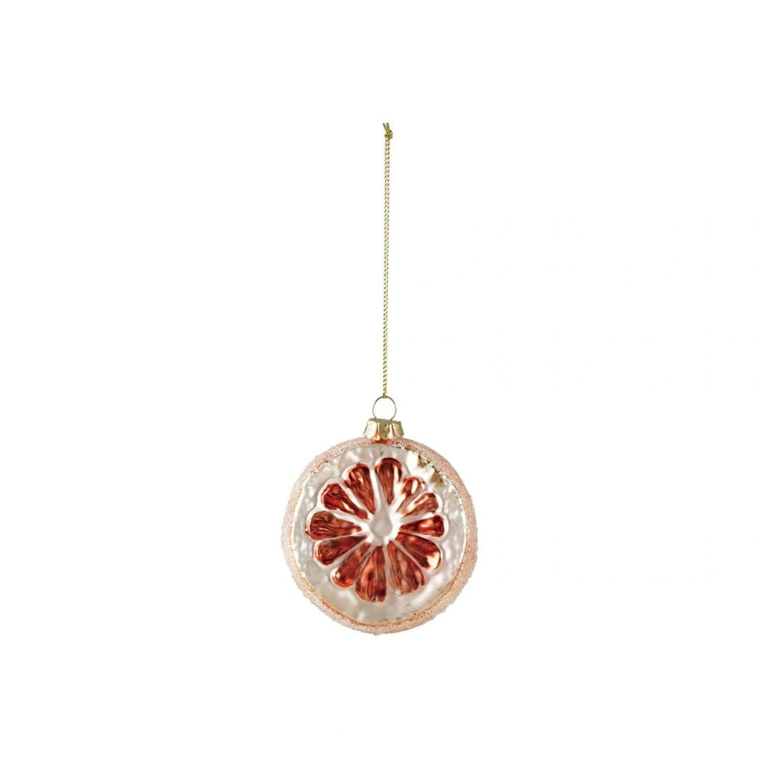 GLASS ORANGE SLICE ORNAMENT W BEADSORANGE COLOR & WHITE - CREATIVE COOP - Compralo en CorinneRegalos.com