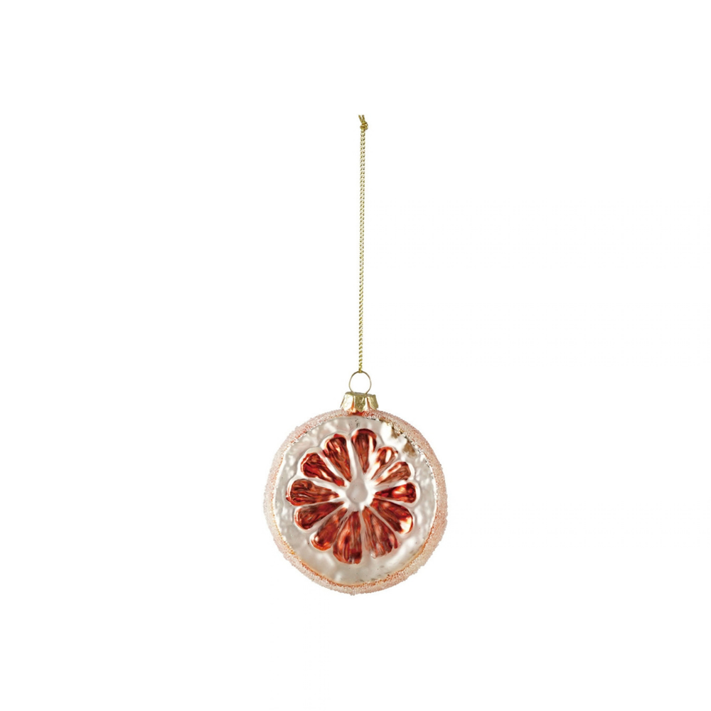 GLASS ORANGE SLICE ORNAMENT W BEADSORANGE COLOR & WHITE - CREATIVE COOP - Compralo en CorinneRegalos.com