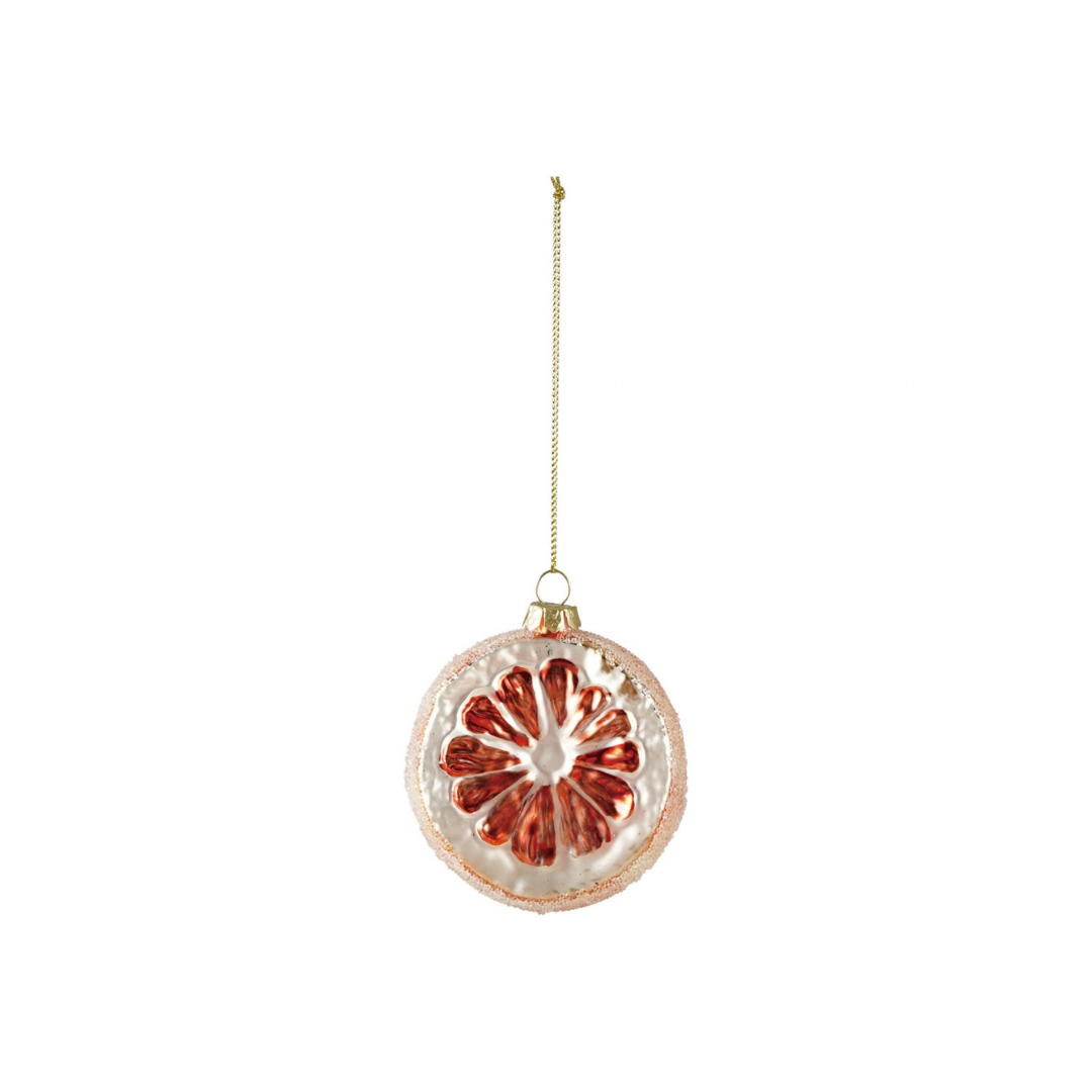 GLASS ORANGE SLICE ORNAMENT W BEADSORANGE COLOR & WHITE - CREATIVE COOP - Compralo en CorinneRegalos.com