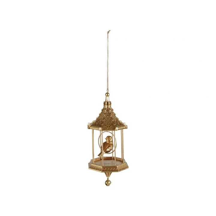 RESIN BIRD IN BIRDCAGE ORNAMENT W BEADGOLD FINISH - CREATIVE COOP - Compralo en CorinneRegalos.com