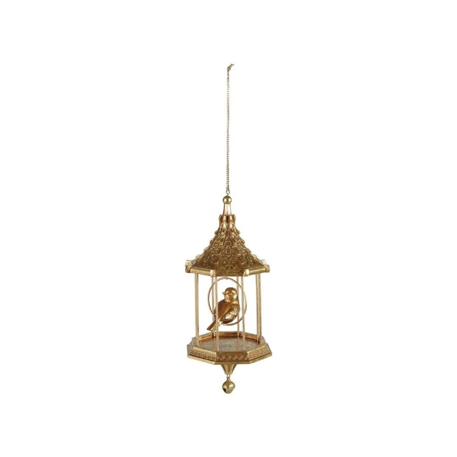 RESIN BIRD IN BIRDCAGE ORNAMENT W BEADGOLD FINISH - CREATIVE COOP - Compralo en CorinneRegalos.com