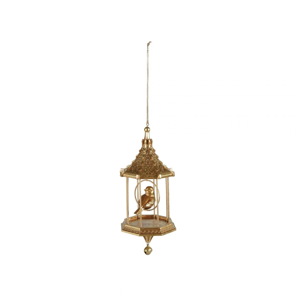 RESIN BIRD IN BIRDCAGE ORNAMENT W BEADGOLD FINISH - CREATIVE COOP - Compralo en CorinneRegalos.com