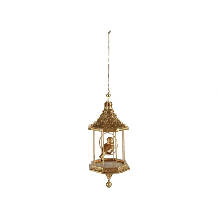 RESIN BIRD IN BIRDCAGE ORNAMENT W BEADGOLD FINISH - CREATIVE COOP - Compralo en CorinneRegalos.com