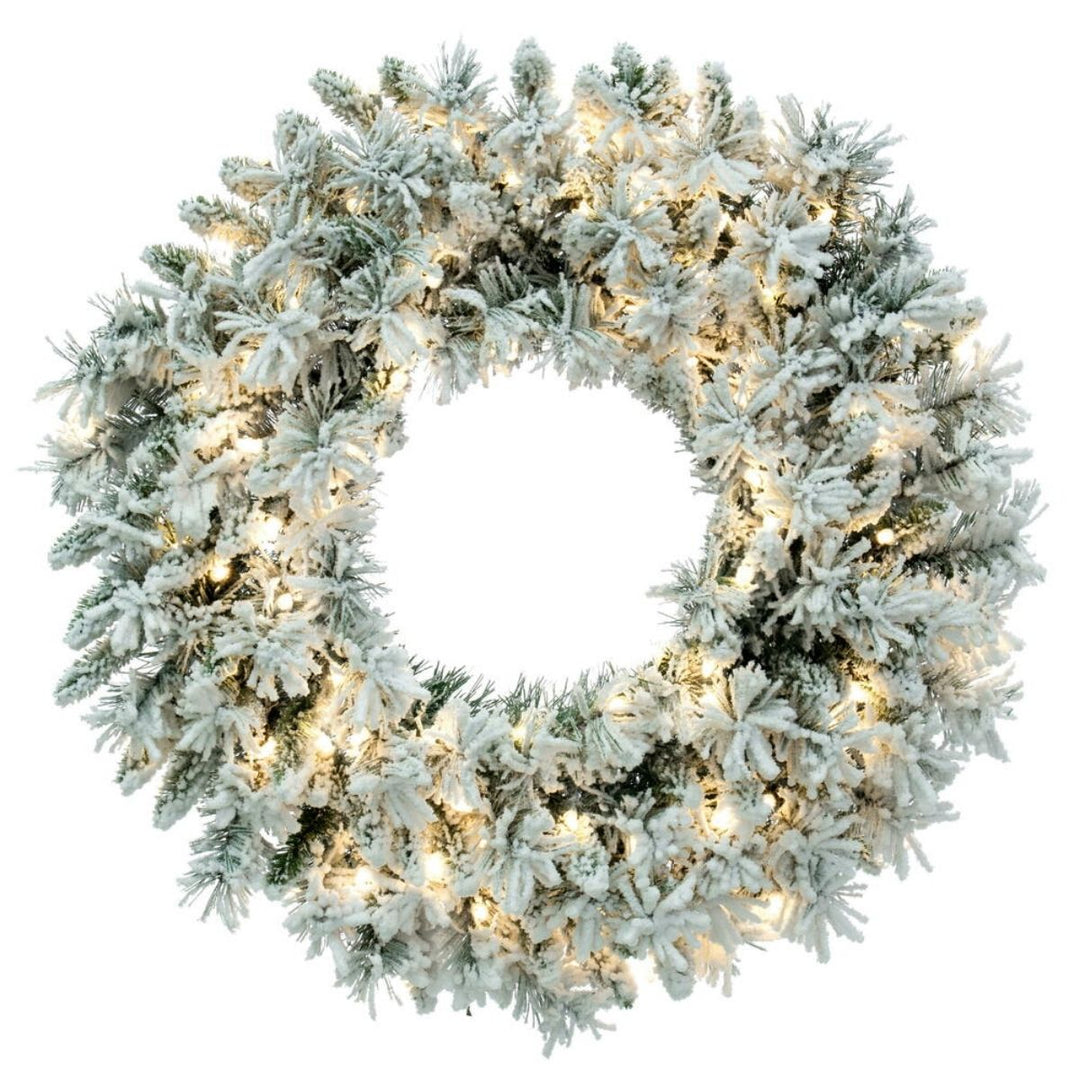 36  FLKD SNOW RIDGE WREATH LED 100PW