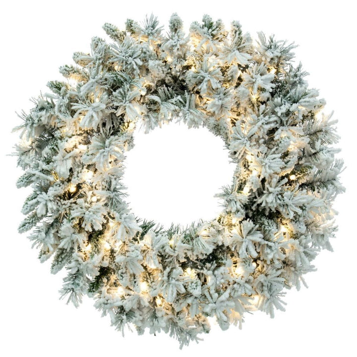 36  FLKD SNOW RIDGE WREATH LED 100PW