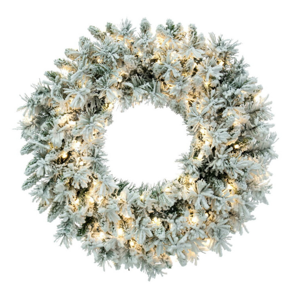 36  FLKD SNOW RIDGE WREATH LED 100PW - VICKERMAN COMPANY - Compralo en CorinneRegalos.com