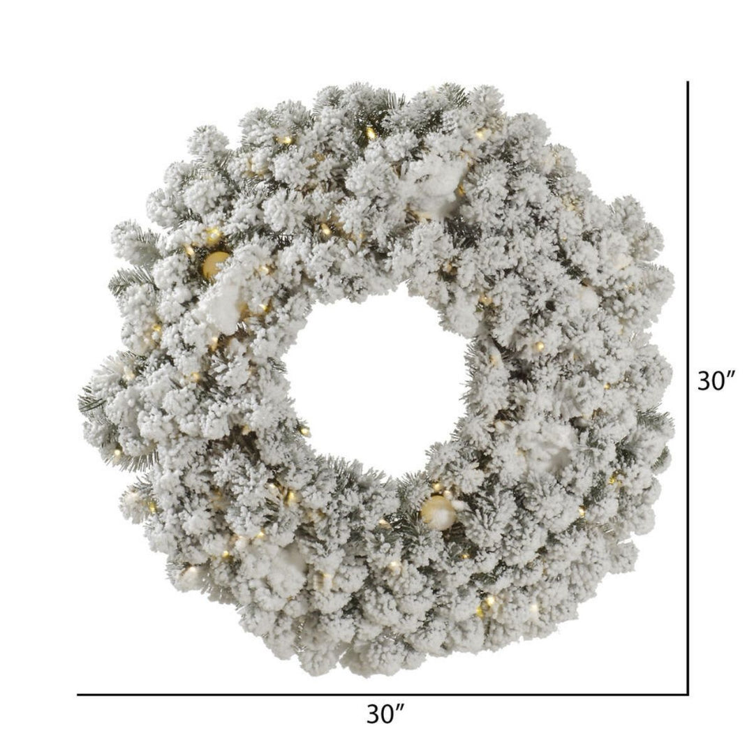 30 FLOCKED KODIAK WREATH LED 100WW/G40