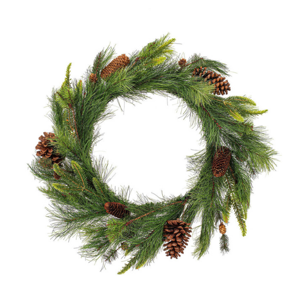 24  GREEN MIXED PINE CONE WREATH - VICKERMAN COMPANY - Compralo en CorinneRegalos.com