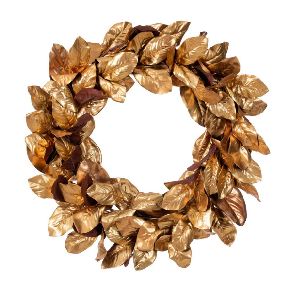 30  GOLD MAGNOLIA LEAF WREATH - VICKERMAN COMPANY - Compralo en CorinneRegalos.com