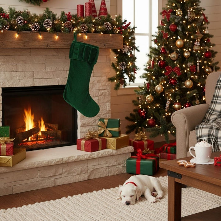 8X19 PLUSH EMERALD GRN VELVET STOCKING